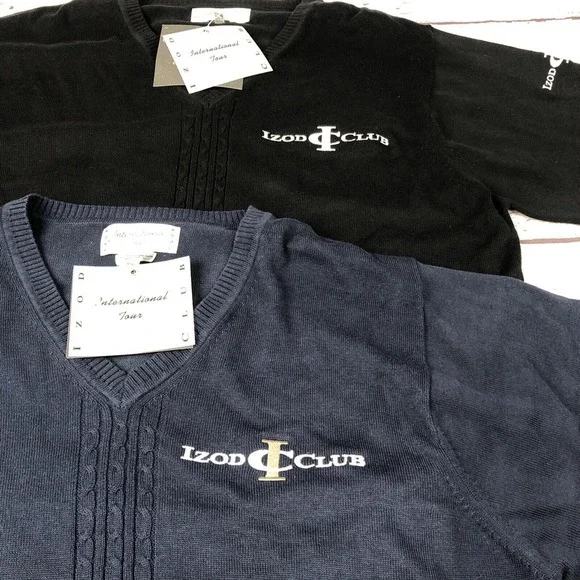 NWT Lot Of 2 Men's Sweater IZOD (blue, Black)V-Neck Pullover Size M. H2O Logo - Picture 2 of 16